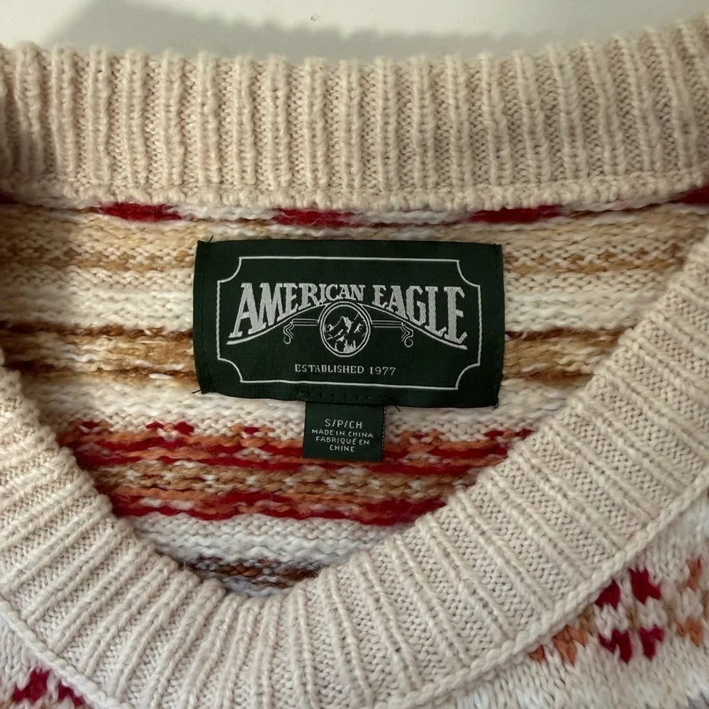 American Eagle Fair Isle Snowdrift Sweater Cream Multi Knit Cozy Small Women’s